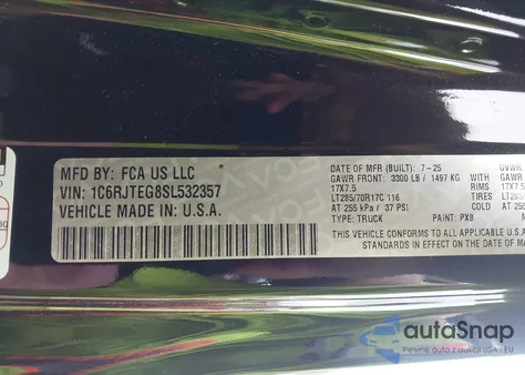 2025 Jeep Gladiator Mojave z USA, uszkodzony, nr VIN 1C6RJTEG8SL532357